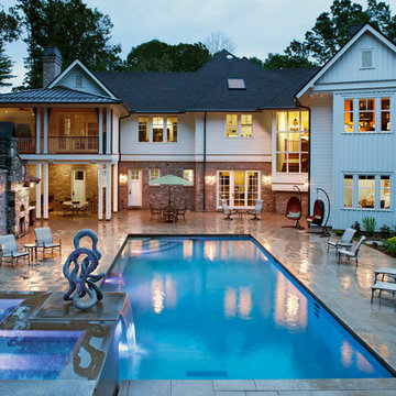 Custom Spa with Waterfall and Sculpture Display