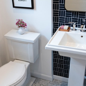 Classic and Fresh Bathroom with an exciting Navy Tile Wall