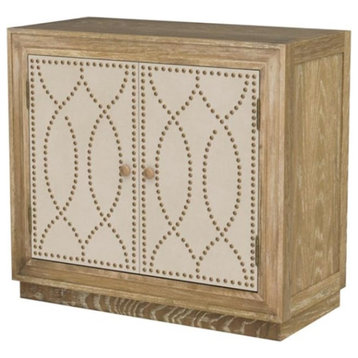 Contemporary Storage Cabinet, Doors With Nailhead Trim Accent, Rustic Oak/Beige