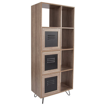 Woodridge Collection 63"H 5-Cube Storage Organizer Bookcase With Metal Cabinet