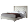 Valentina Upholstered Linen Blend Wingback Platform Bed, Beige, California King