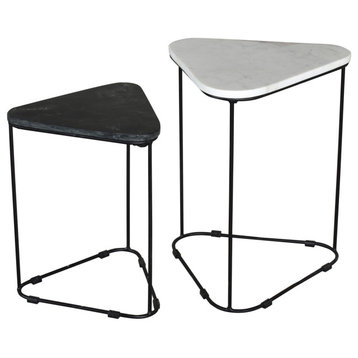 Bare Decor Selfy 2-Piece Nesting Accent Tables, Black/White Triangle Marble