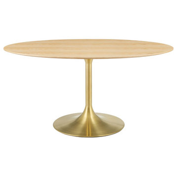 Lippa 60" Oval Wood Dining Table, Gold Natural