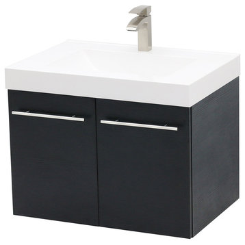 23.25" Wall Mount Vanity Sink Set, White Integrated Sink Top, Black