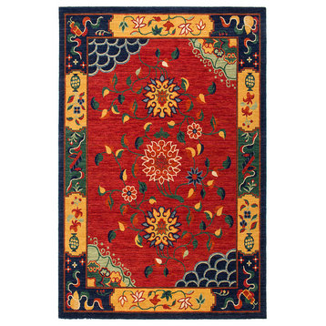 Classic Floral Red Tibetan Rug, 2'x3'