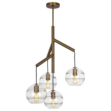 Sedona 4-Light 2700K LED Contemporary Chandelier in Aged Brass and Clear