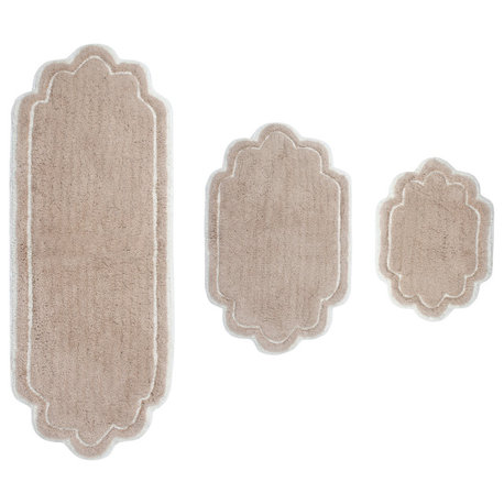 Allure Collection Absorbent Cotton Machine Washable 3-Piece Rug Set, Linen