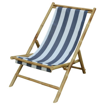 Folding Bamboo Relax Sling Chair - Blue Stripe Canvas