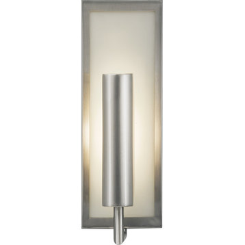 Mila 1-Light Sconce, Brushed Steel, White Opal Etched