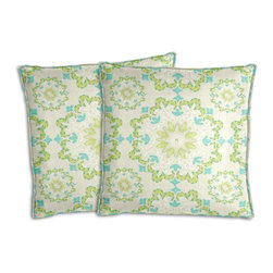 Cushion Source - Burst Seafoam Outdoor Throw Pillows, Set of 2, 20"x20" - Outdoor Cushions And Pillows