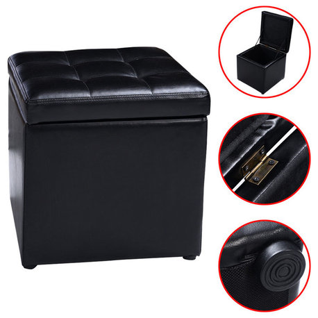 Costway 16''Cube Ottoman Pouffe Storage Box Lounge Seat Footstools