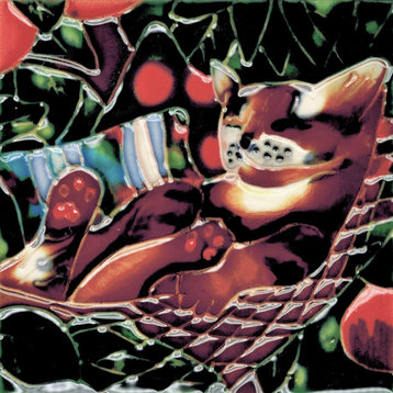 4x4" Sleeping Cat Ceramic Art Tile Drink Holder Coaster
