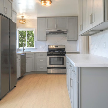 Modern Gray Shaker Kitchen Remodel with White Quartz Countertops