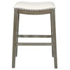Saddle Stool 30" in Linen White Fabric and Antique Gray Base 2-Pack