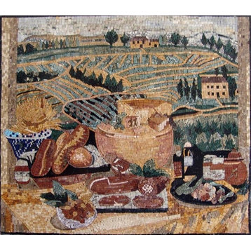 Mosaic Kitchen Backsplash, Wheet Scene, 35"x43"