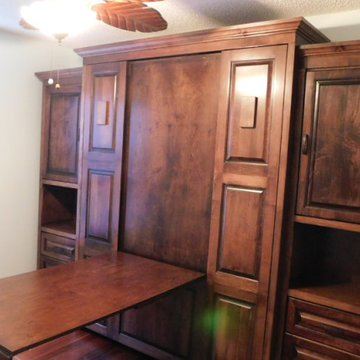 Traditional Queen Murphy Wall Bed with Hidden Desk with Center Panel of Bed Face
