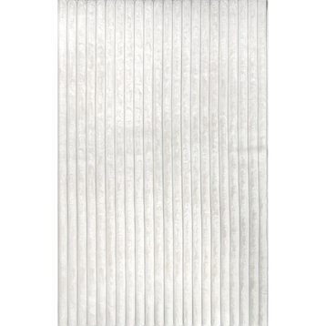 nuLOOM Kai Stripe Faux Rabbit Machine Washable Area Rug, White 3' 9" x 6'