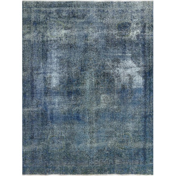 9x11 Handmade Hand Knotted Overdyed Blue Floral Oriental Wool Area Rug