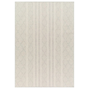 Area Rug, Indoor or Outdoor Use With Geometric Pattern, Beige/Gray, 7'10" X 10'