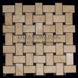 Crema Marfil Marble Basketweave Mosaic Tile with Dark Emperador Dots Polished - Products