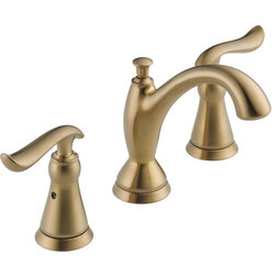 Transitional Bathroom Sink Faucets Delta Linden 2 Handle Widespread Faucet, Champagne Bronze, 3594-CZMPU-DST