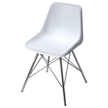 Side Chair Mid-Century Modern White Distressed Nickel-Plated Iron