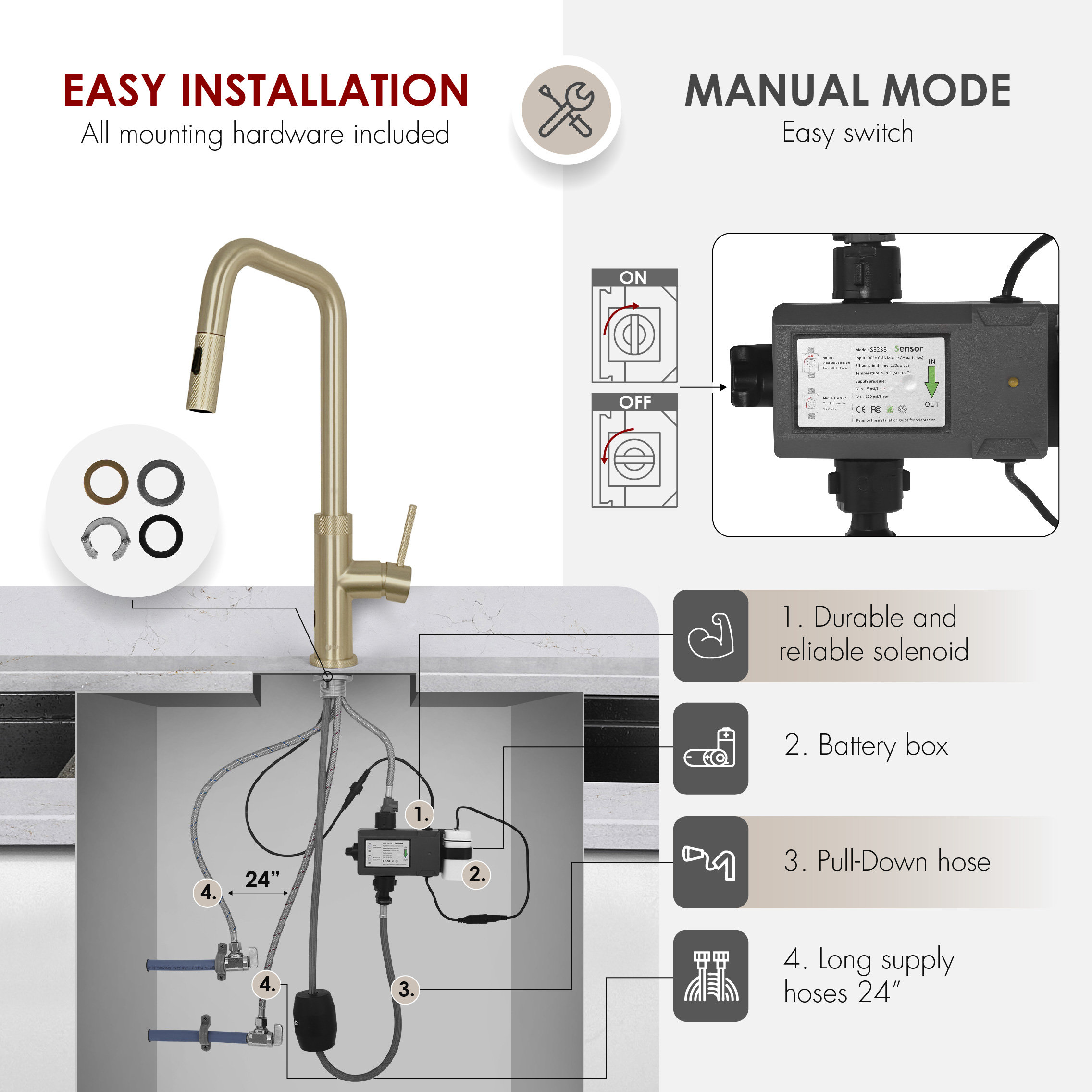Single Handle Pull Down Touchless Kitchen Faucet, Brushed Gold