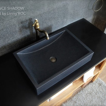 BLACK GRANITE BATHROOM VESSEL SINK 23"X16" -TORRENCE SHADOW
