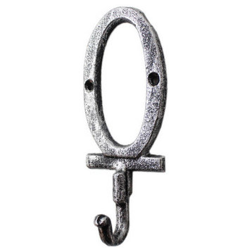 Rustic Silver Cast Iron Letter O Alphabet Wall Hook 6''