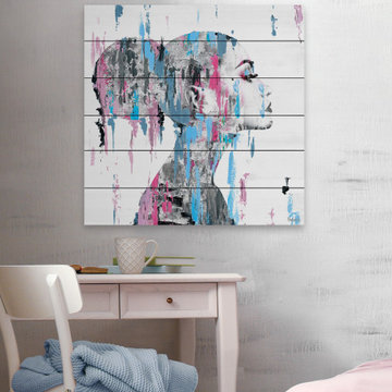 "Pink Blue Face Smudges" Painting Print on White Wood