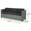 Cony Outdoor Wicker 3-Seater Sofa, Mix Black/Dark Gray Cushion
