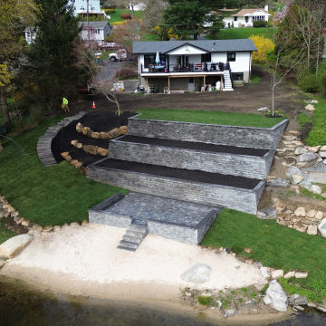 Lakeside Backyard Transformation with Unilock Concord Retaining Walls