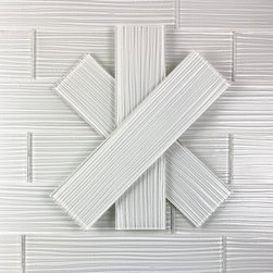 Abolos - Monroe 4"x16" Textured Glossy Glass Subway Tile,Bianco White - Wall And Floor Tile