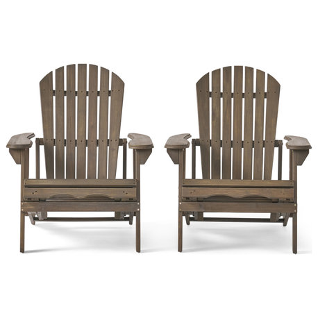 GDF Studio Katherine Outdoor Reclining Wood Adirondack Chairs, Set of 2, Gray