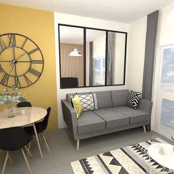 Un salon gris et jaune