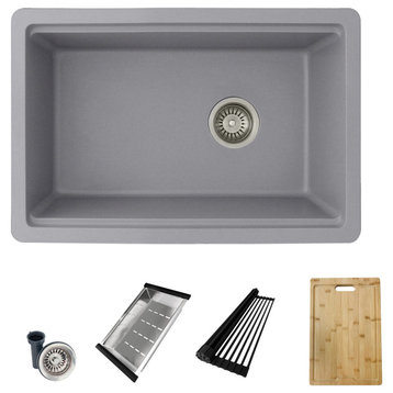 Stylish 28" Dual Mount Single Bowl Gray Composite Granite Kitchen Sink