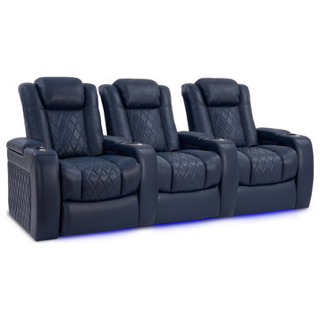 Tuscany Leather Home Theater Seating, Navy Blue, Row of 3