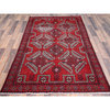 Tomato Red Hand Knotted Wool Vintage Baluch Distressed Oriental Rug 4' x 6'5"