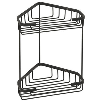 Matte Black Wire Corner Double Shower Basket, 10.6"H
