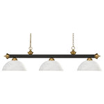 Z-Lite - Island/Billiard - Elegant And Traditional Best Describes This Beautiful Three Light Fixture. Finished In Oil Rubbed Bronze and Satin Gold And Paired With Dome White Linen Shades This Three Light Fixture Would Be Equally At Home In The Game Room Or Anywhere Else In The House Needing A Touch Of Timeless Charm. 72 Inches Of Chain Per Side Is Included To Ensure A Perfect Hanging Height.