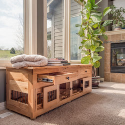 Small Double Kennel Bench with Drawers and Steps - Dog Kennels And Crates