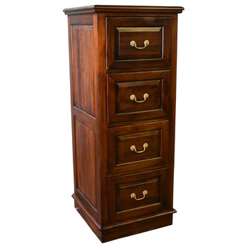 Legacy Solid Mahogany 4 Drawer File Cabinet, Brown Walnut