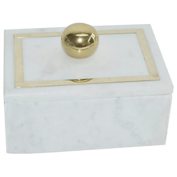Marble, 7x5 Rectangular Box, Knob, White
