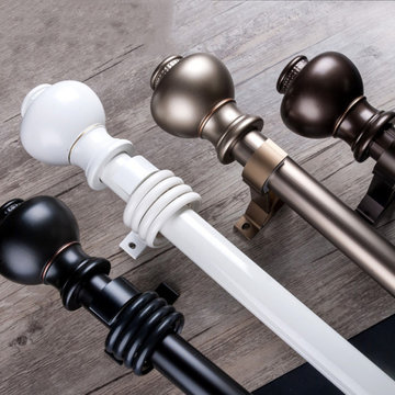 QYR67 1-1/8" Ivory Black Bronze Ball Finial Aluminum Alloy Single Double Curtain