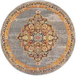 Nourison - Nourison Passionate Area Rug, Gray, 5'3" Round - With a glistening grey field, the dramatic corner and medallion design of this Passionate Collection rug creates a dramatic presence in any room. Distressed, abrash tones mirror the vintage look of classic Persian rugs, with beautifully ornate floral accents on an soft, easy-care pile.
