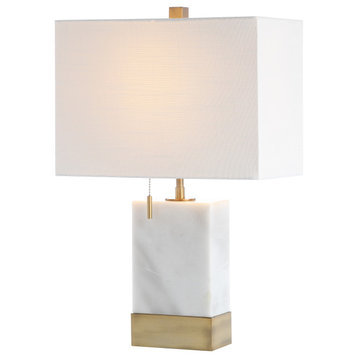 Trevor 22.5" Marble Gold Modern Console LED Table Lamp, white by JONATHAN  Y