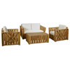 GDF Studio 4-Piece Carlton Outdoor Natural Wood Chat With Cushions Set