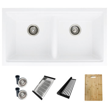 33" Dual Mount Workstation Double Bowl White Composite Granite Kitchen Sink