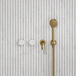 Porto Wall Mounted Bath Filler (Brushed Gold & Carrara Marble) - Bath & Shower Tap Sets
