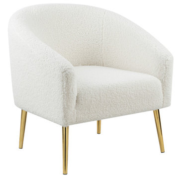 Barlow Faux Sheepskin Fur  Upholstered Accent Chair, Gold Legs